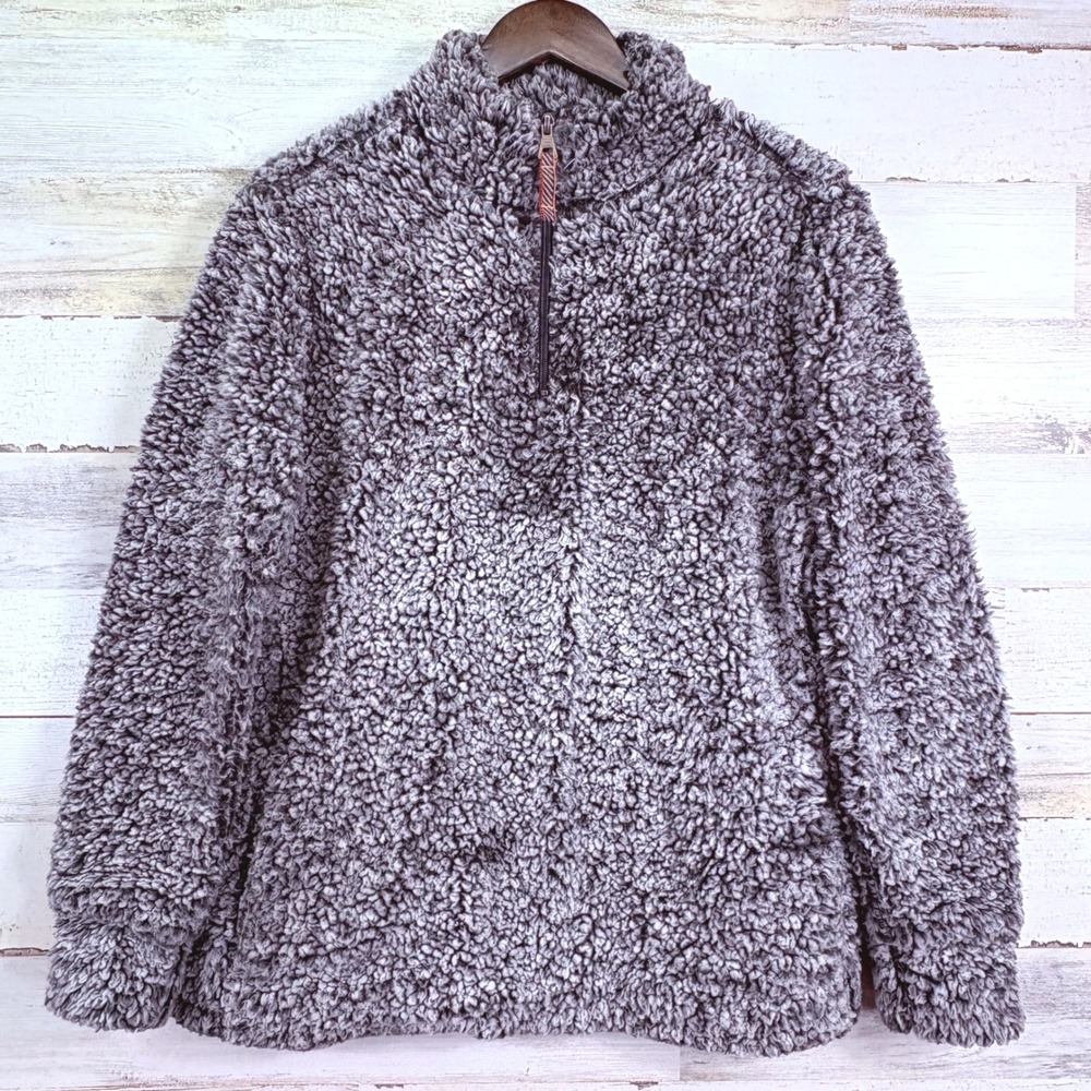 Weatherproof Vintage Sherpa Fleece Faux Fur Quarter Zip Pullover Gray Women's M